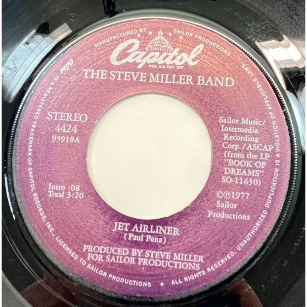 Steve Miller Jet Airliner / Babes in the Wood 45 Classic Rock 1977 Capitol 4424